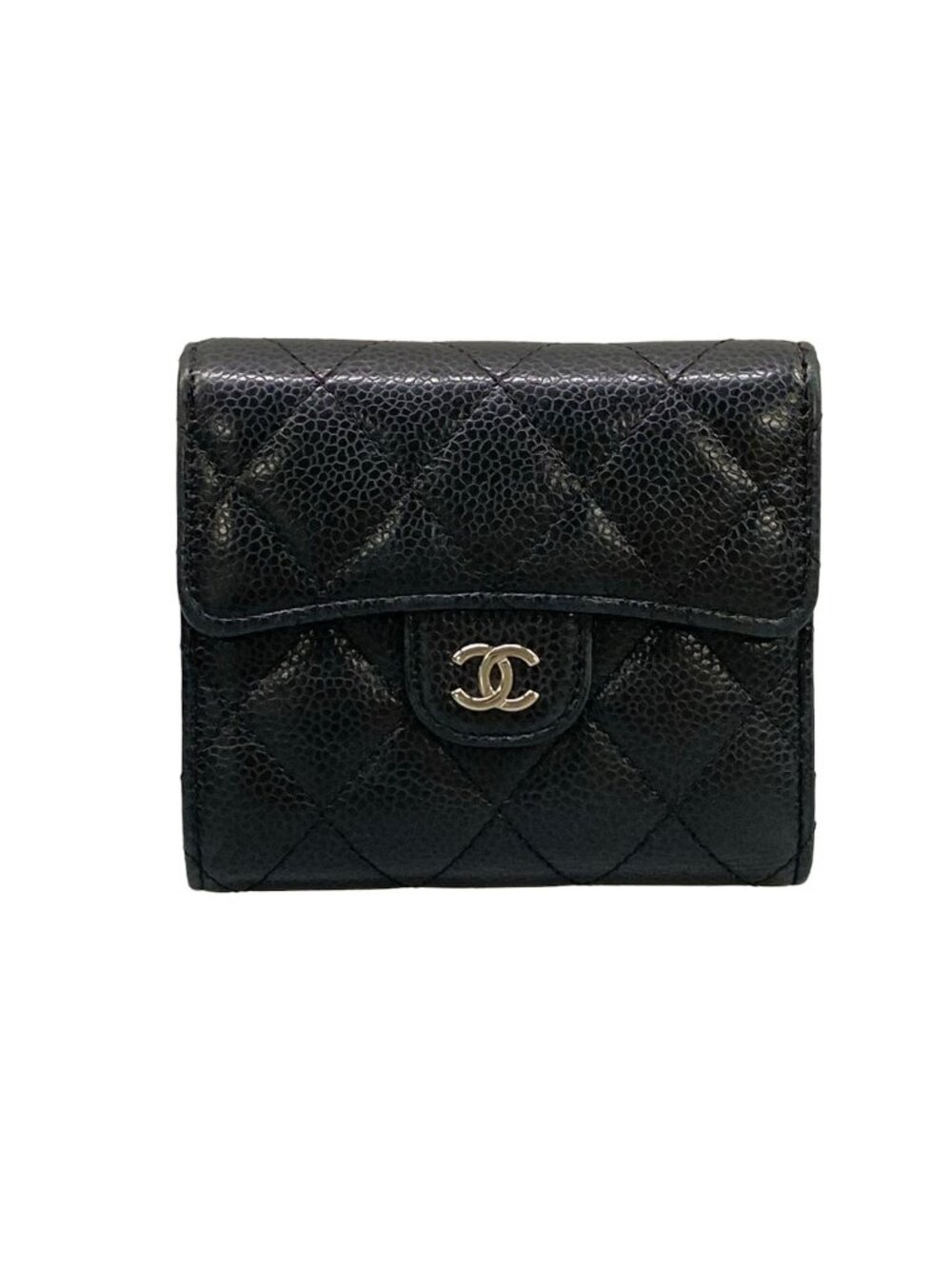 Chanel Trifold Wallet Black Silver